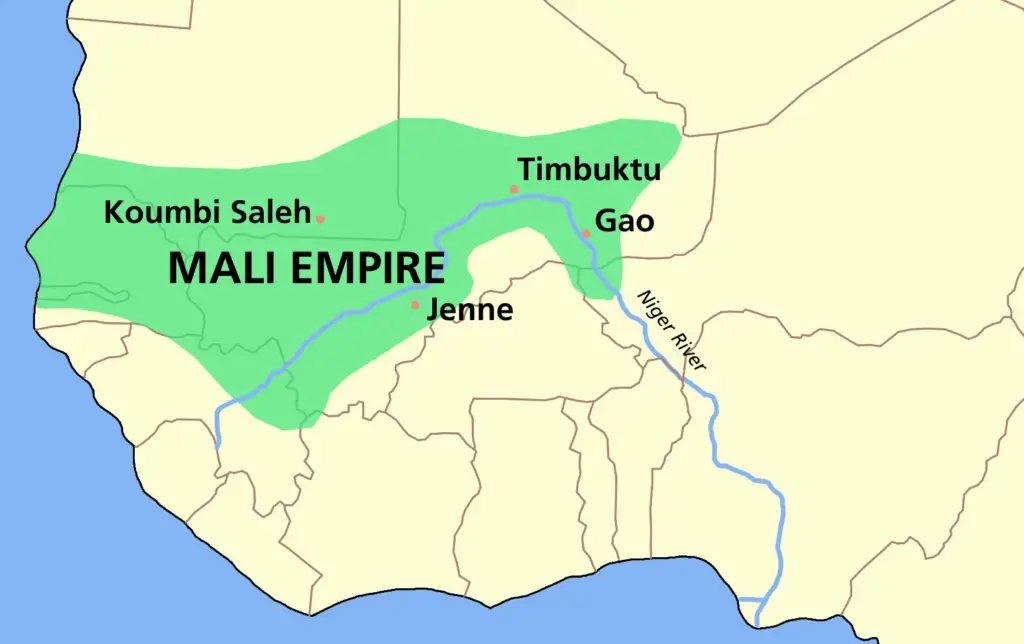 A map showing the land mass of the Malian empire between AD800 to AD1550 | Financial Favorite