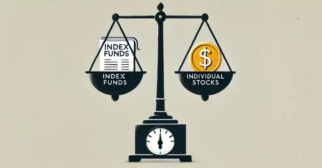 A visual comparison of Index Funds or Individual Stocks investment options.